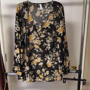Floral Sheer V-Neck Blouse